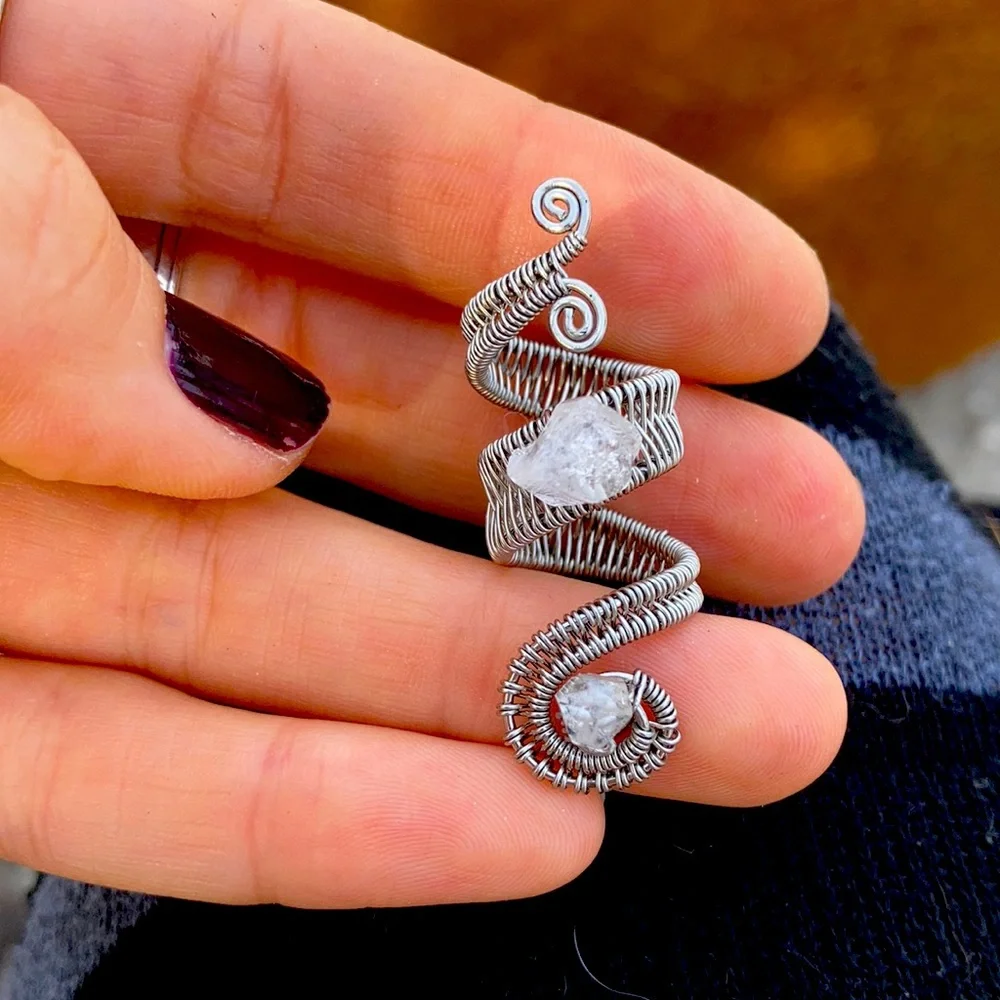 Stainless Steel Herkimer Diamond Dread Cuff - Picture 1 of 5